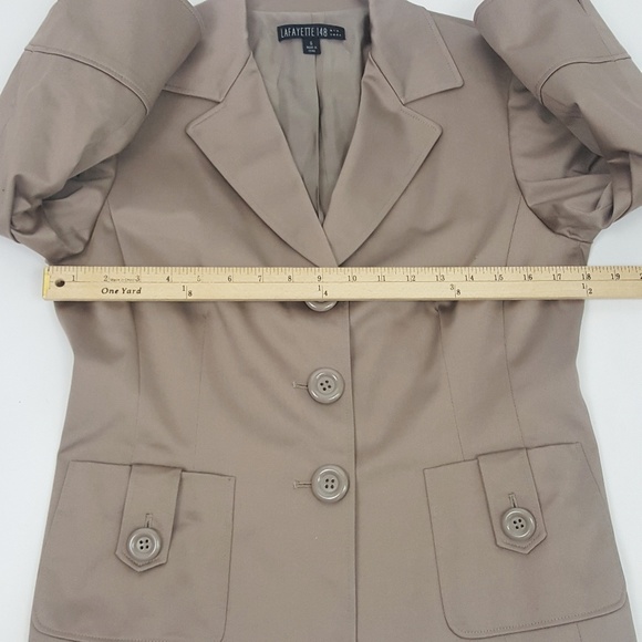 Lafayette 148 Cotton Sateen Blazer Jacket 6 Tan - Picture 5 of 8